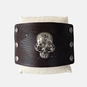 Dark Brown Vintage Skull Leather Men Bracelet